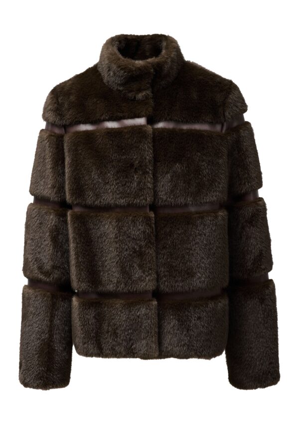 FAUX FUR COAT WITH PU SECTIONS