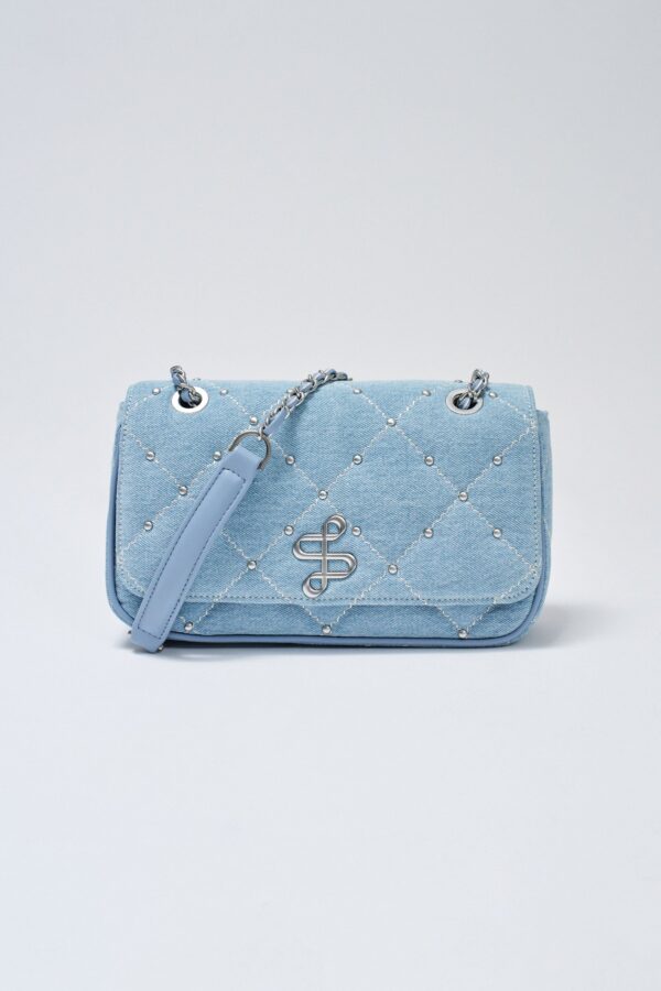 QUILTED DENIM CROSSBODY BAG W/ RIVETS