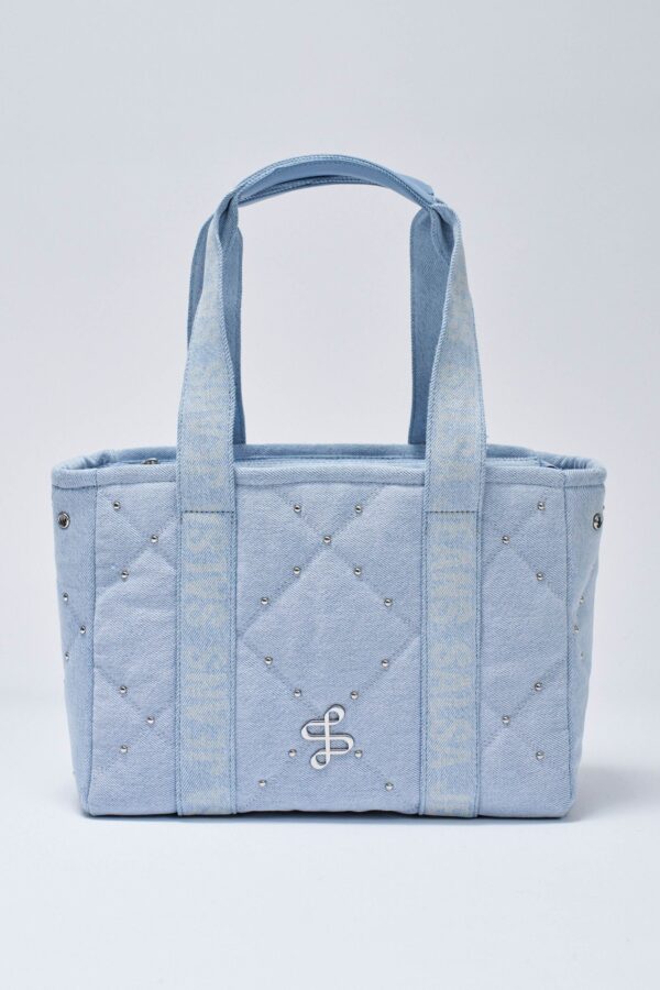QUILTED DENIM TOTE BAG WITH RIVETS
